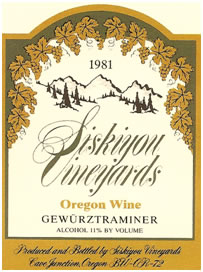 Siskiyou Vineyards 1981 Oregon Gewurztraminer